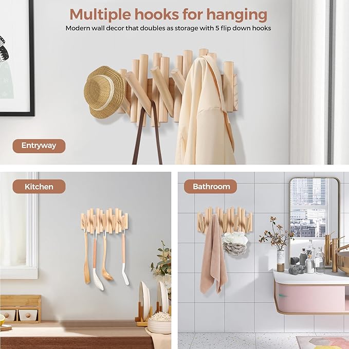 Wall Mount Coat Rack with 5 Hooks: Space-Saving Wall Coat Rack, Hooks for Hanging in Entryway, Bathroom, Home Office