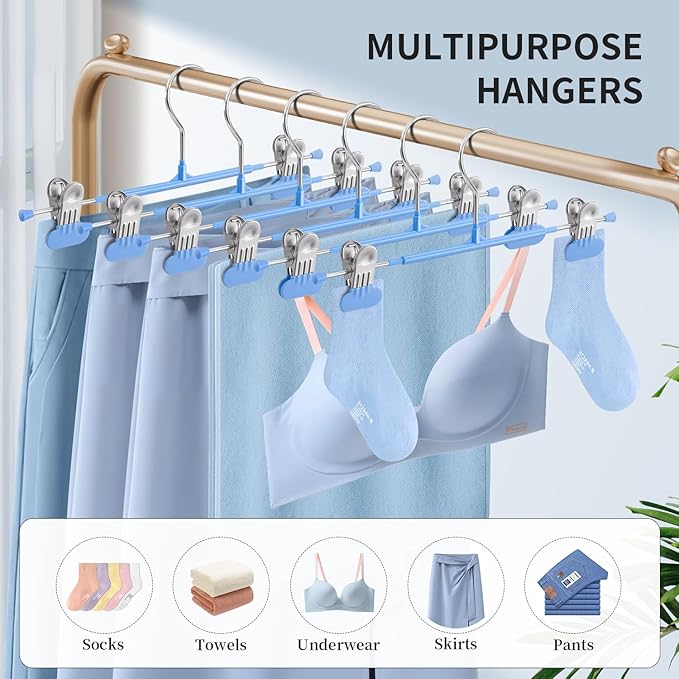 HUADYMEET 20 Pack 14Inch Pants Hangers with Wide Clips,Metal Trouser Hanger for Jeans.Space Saving Skirt Hangers Heavy Duty Non-Slip Adjustable Clothes Shorts Hanger for Women,Men,Sky Blue
