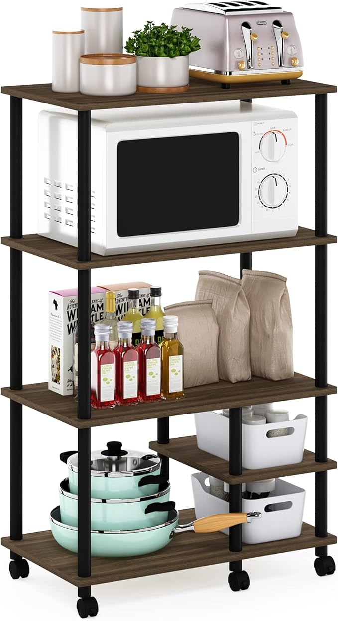 Furinno Turn-N-Tube Kitchen Shelf Cart, Columbia Walnut/Black