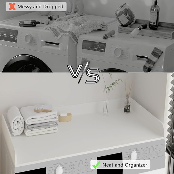 Fabuday Wood Washer Dryer Countertop for Laundry Room - 54'' W x 27.5'' D x 3.2'' H Laundry Counter Table for The Top with Edge, Storage and Organization Over Washing and Dryer, Crisp White