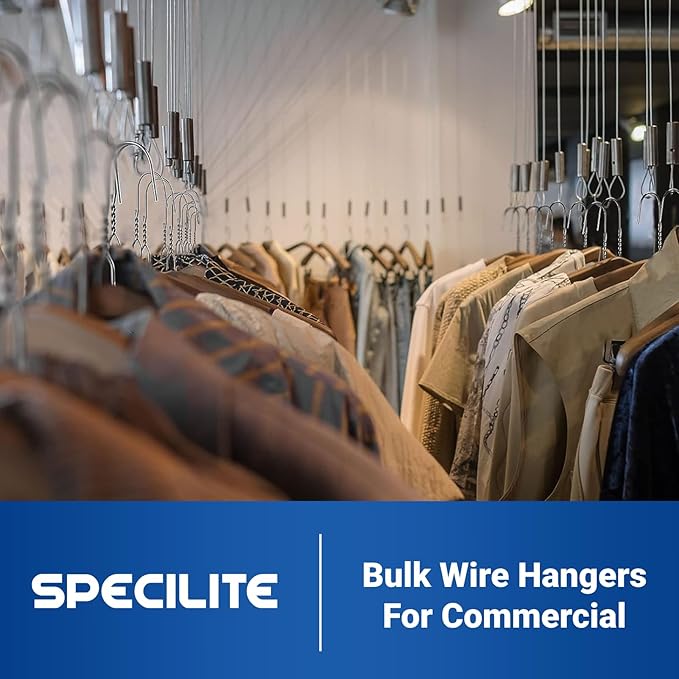SPECILITE Wire Metal Clothes Hangers Bulk 200 Pack for Standard Size Suits, Coats, Shirts, Pants, Skirts, Space Saving, Non Slip,16 Inch 12 Gauge Ultra Thin, Silver