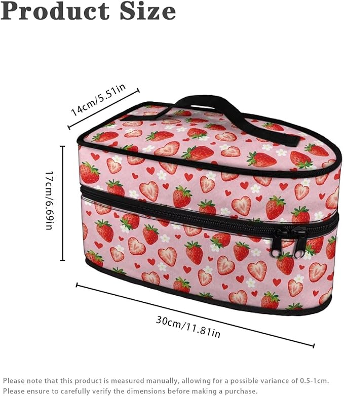 Hearts Strawberry Iron Tote Case for Travel Mini Steam Irons Dustproof Protective Flower Printed Carrying Bags Universal for Most Iron with Handle for Halloween