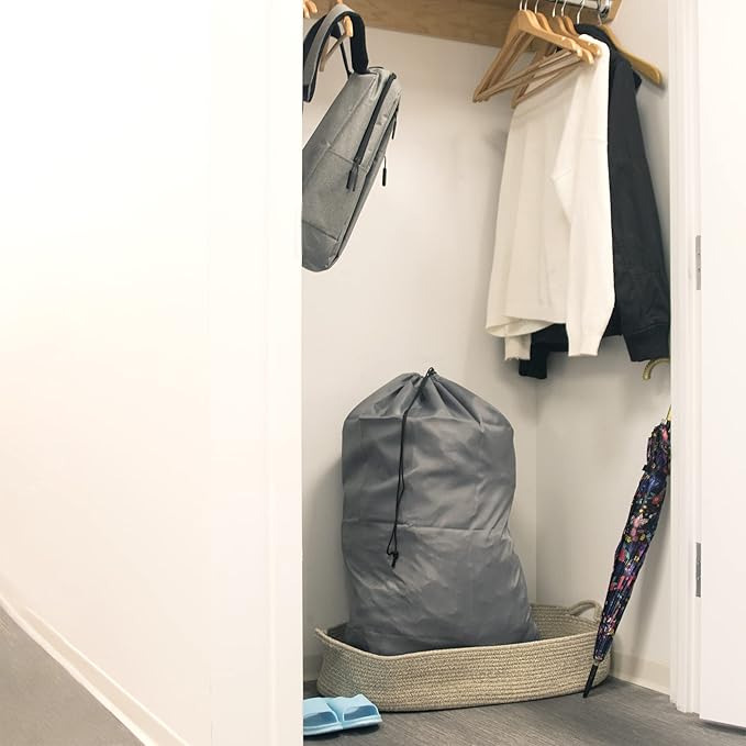 Washable Drawstring Laundry Bags 2 Pack Extra Large Heavy Duty College Dorm Dirty Laundry Clothes Travel Bag and Gym Clothes Bag for Guys and Girls (Grey)