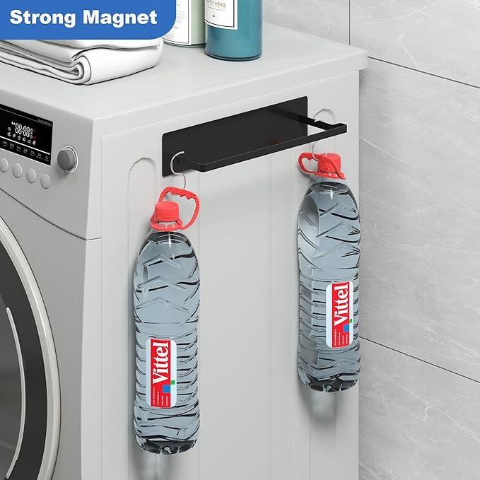 Magnetic Hanger Organizer, Thipoten 2Pack Hangers Holder for Washing Machine, Holding up to 30 velvet/wire/plastic hangers, Perfect Space Saver for Laundry Room (2, Black)