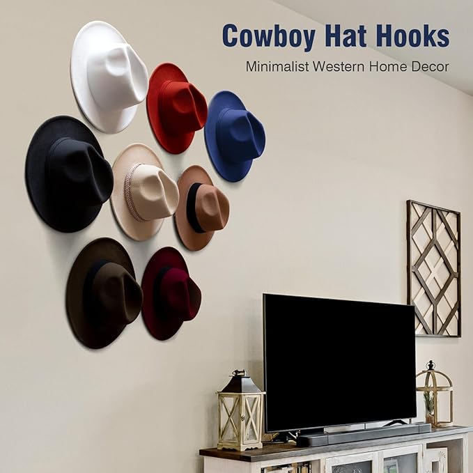 3.0 Inch Wall Hat Hooks (8 Pack) – Strong Adhesive Cowboy Hat Rack with Anti-Slip Teeth, Multi-Purpose Hook for Keys & Accessories, Minimalist Hat Organizer, Western Room Décor – Clear