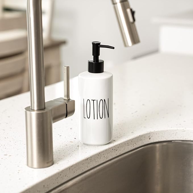 Heartland Home Porcelain 16oz Lotion Dispenser - Kitchen, Bathroom or Bedroom Lotion Pump Bottle