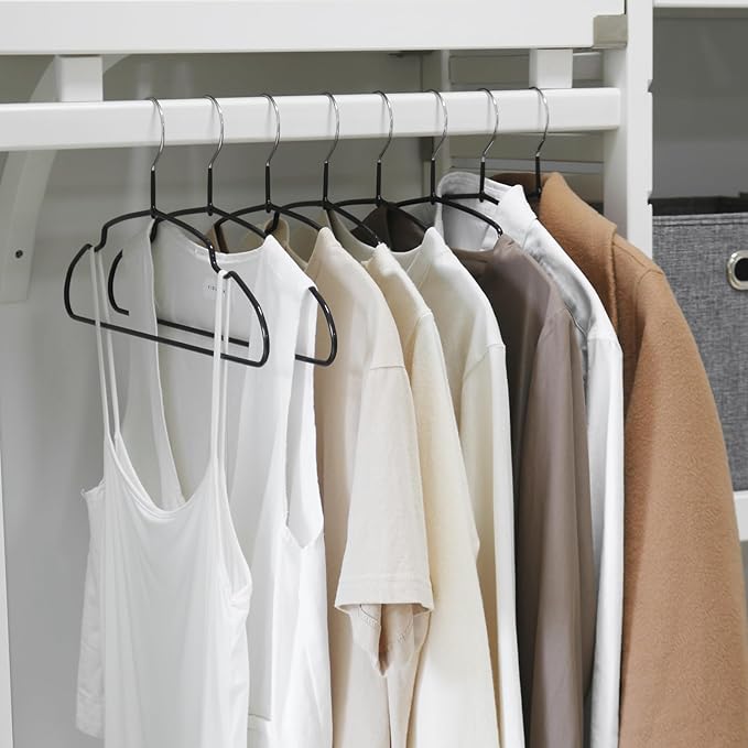 20 Pack Rubber Coated Metal Clothes Hangers, 16-Inch Non-Slip Slim Coat Suit Hangers, Space Saving Metal Hangers with Notches for Dress, Camisole, Shirts