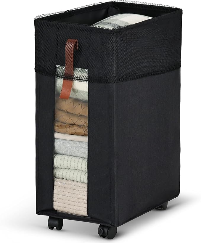 Laundry Hamper with Wheels, 62L Rolling Laundry Basket with Visible Clear Window Collapsible Dirty Clothes Hampers for Laundry Room Bedroom Dorm RV,Black