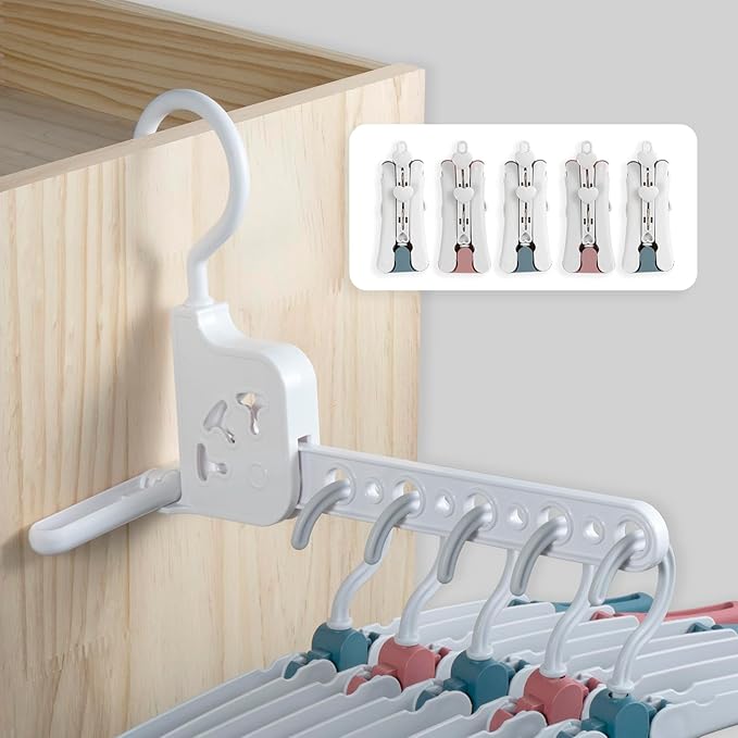 Travel Folding Drying Rack for Clothes with 5 Travel Hangers with Clips, Over The Door Hanger Hook, Storage Bag, Lightweight, Small-Size, Space-Saving for Laundry, Dorm, RV, Hotel