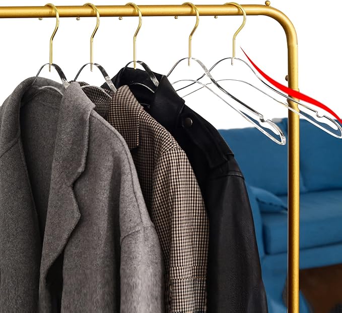Besser 15 Pack Acrylic Hangers with Gold,Acrylic Clear Hanger,Premium Crystal Dress Hangers Swivel Gold Hook Luxurious Shiny Clothes Hangers(Clear-Style B)