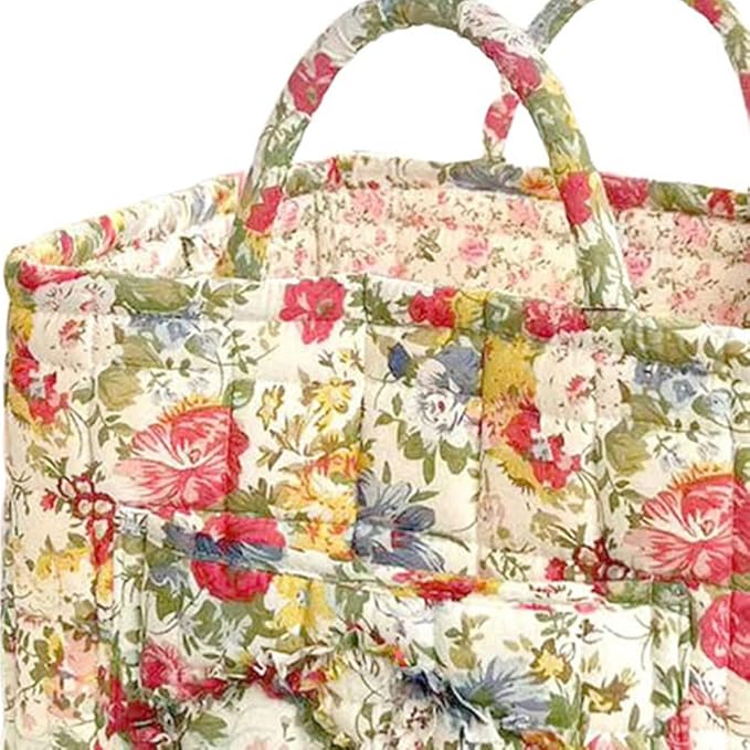 Quilted Fabric Basket Car Storage Basket Boho Floral Laundry Hamper for Nursery Bedroom & Living Room | Organize Clothes Toys