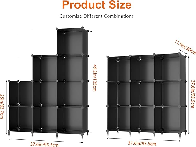 HOMIDEC Closet Organizers and Storage, 9 Cube Storage Organizer, Portable Closet Organizer Cubes Shelves for Clothes, Bedroom, Kids Room, Bathroom, Wardrobe, Garment Racks, Black