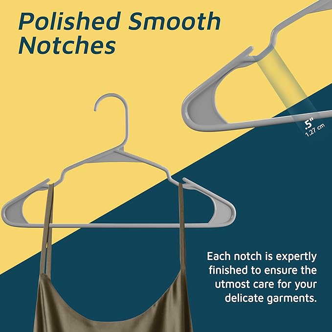 Lifemaster Plastic Clothes Hangers – Heavy Duty Hanger Set, for Organizing Clothes, Dresses, and Coat, Holds Up to 5 lbs, Space-Saving Hangers with Non-Slip Shoulder Grooves, Pack of 20, Gray
