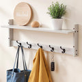 29Inch Wall Mounted Coat Rack with Hooks and Shelf - Large Rustic Wood Coat Hangers for Hats, Keys, Towels, Robes – Functional Entryway Wall Organizer for Bathroom, Kitchen, Mudroom (White)