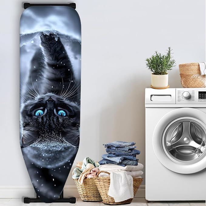 Nuxovilar Snowy Black Cat with Blue Eyes Ironing Board Cover, 15 * 54inch, Fits Most Standard Boards, Ironing Accessory, Home Decor