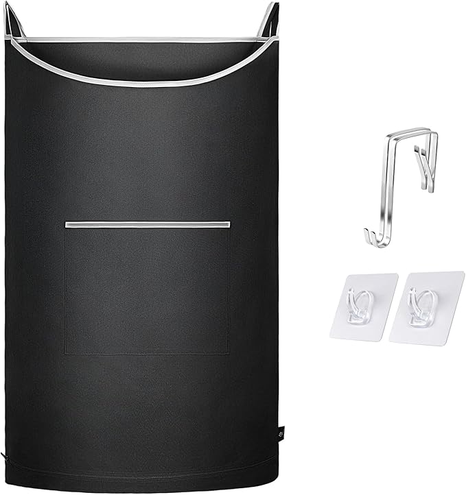XL Hanging Laundry Hamper, Over the Door Laundry Hamper and Baskets, Wide Opening Hanging Laundry Bag,Hanging Hamper for Bathroom,Dorm,Laundry Room,Chirstmas Gifts(Black 36x22Inch).