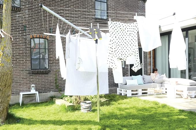 Brabantia Topspinner Outdoor 4 Arm Spinning Clothesline (164 ft/Ø 1.8") Rotating, Folding Clothes Drying Rack + Ground Spike (Gray)
