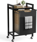 NEWBULIG Rolling Laundry Hamper with Removable Pull-Out Bag, Freestanding Clothes Basket Organizer with Wheels for Bathroom & Bedroom, 1 × 17.2 Gal (65L) - Rustic Brown & Black