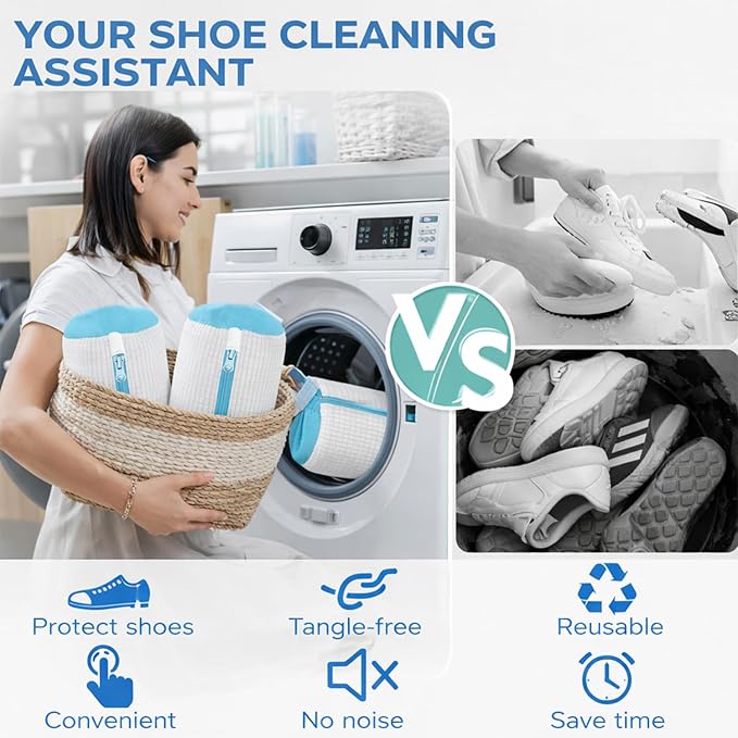 Laundry Shoe Bag – Shoe Washing Machine Bag for Washer and Dryer – Sneaker Laundry Bag for All Shoe Types and Sizes – Durable Mesh – Set of 2 – White – Zipper