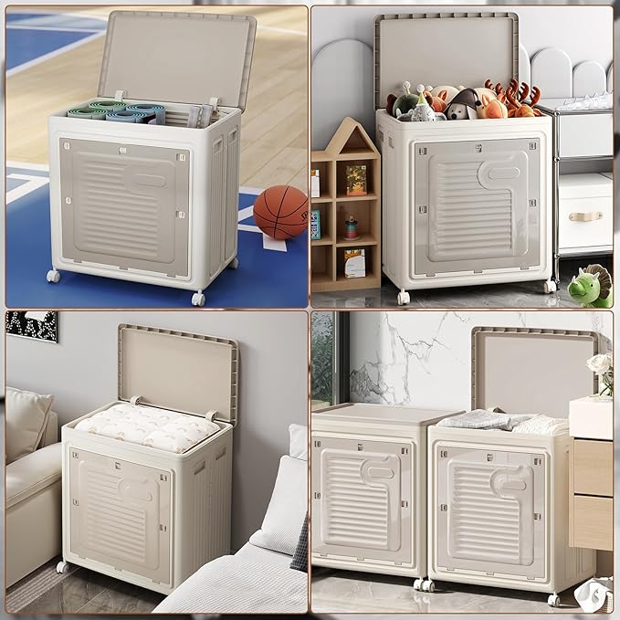 Rolling Laundry Hamper with Lid, Large Capacity Clothes Hampers for Laundry, Plastic Collapsible Laundry Baskets with Wheels and Lid Large Toy Box Chest