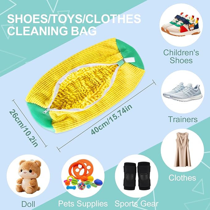 2PCS Shoe Washing Machine Bag, Reusable Shoe Laundry Bags for Sneakers for Washer & Dryer, 360° Shoes Cleaning Bag with Sturdy Zipper - Fits All Shoes Types & Sizes
