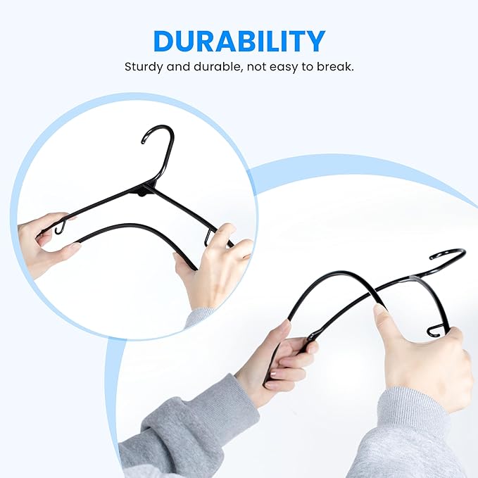 Simple Deluxe Plastic Hangers with Hooks 50 Pack, Durable & Space Saving Clothes Hangers with Non-Slip Hooks for Shirts, Coats, Dress, Black