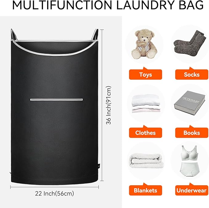 XL Hanging Laundry Hamper, Over the Door Laundry Hamper and Baskets, Wide Opening Hanging Laundry Bag,Hanging Hamper for Bathroom,Dorm,Laundry Room,Chirstmas Gifts(Black 36x22Inch).