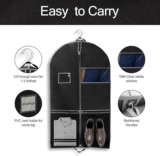 3 Pack 43" Garment Bag Suit Bag Garment Bags for Travel Duffle Bags for Hanging Clothes Storage Bag Carry on Garment Bag, Ideal for Wardrobes, Blazers, Dresses, Coats