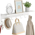Shelf with 7 Hooks, 23 Inch Entryway Coat Rack Wall Mounted, Metal Coat Hanger with Shelf Storage Clothes, Bags, Purse for Living Room, Balcony, Closet, White