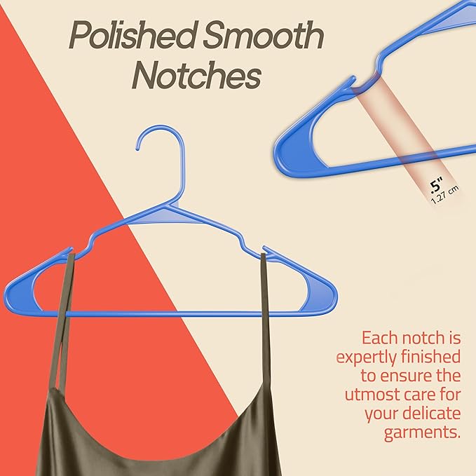 Plastic Clothes Hangers – Heavy Duty Hanger Set, for Organizing Clothes, Dresses, and Coat, Holds Up to 5 lbs, Space-Saving Hangers with Non-Slip Shoulder Grooves, Pack of 5, Blue