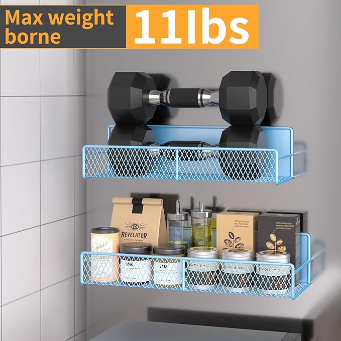 6-Pack Magnetic Shelves for Washing Machine & Refrigerator, Heavy-Duty Laundry Organizer with Hanger Holder & Deep Baskets, Metal Storage System for Laundry Room (Blue)