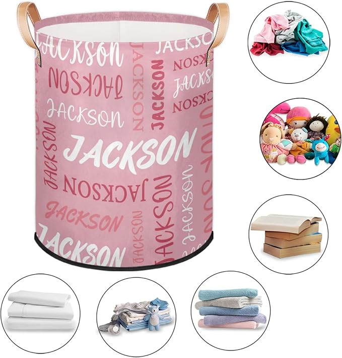 Custom Name Large Laundry-Basket for Kids-Boys-Girls, Personalized Foldable Waterproof Laundry Hamper Dirty Clothes Toys Storage Bin with Handles,Pink 3