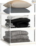 3 Pack Stackable Closet Organizers and Storage Shelves - Transparent Sweater Organizer for Closet, Bathroom, Kitchen, Cupboard, Laundry Room, and Office