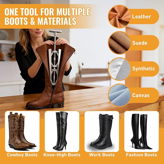 Women’s & Men’s Boot Calf Stretcher, Adjustable Shaft Expander for Wide Footwear, Heavy-Duty Cast Aluminum Tool for Boots, Helps Relieve Tightness in Ankle, Instep And Lower Leg, Fits Most Tall Styles