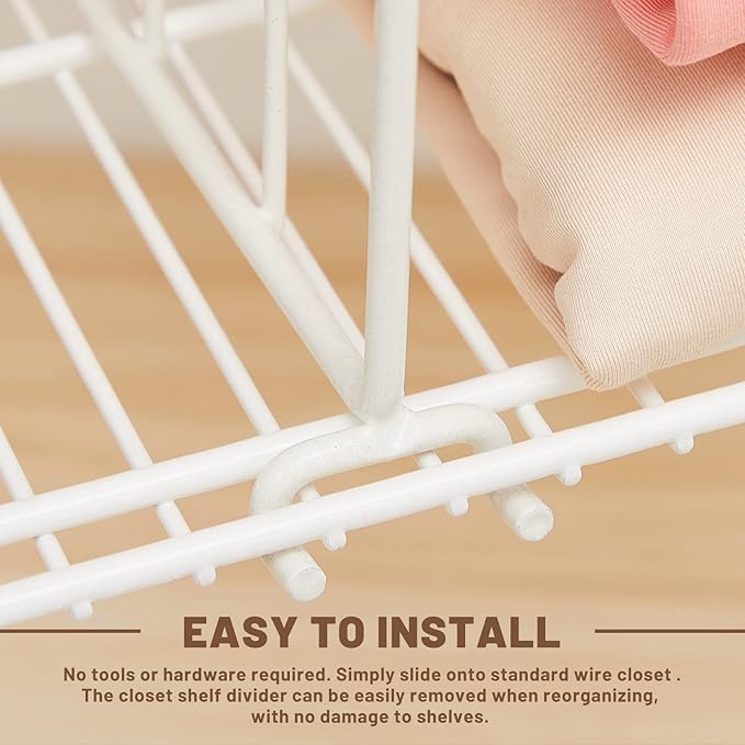 Amylove 24 Pcs Wire Shelf Divider for Wire Shelves Closet Organization Clothes Wardrobe Separators Closet Organizer Dividers Storage Rack Separator for Cabinets Kitchen Office, White