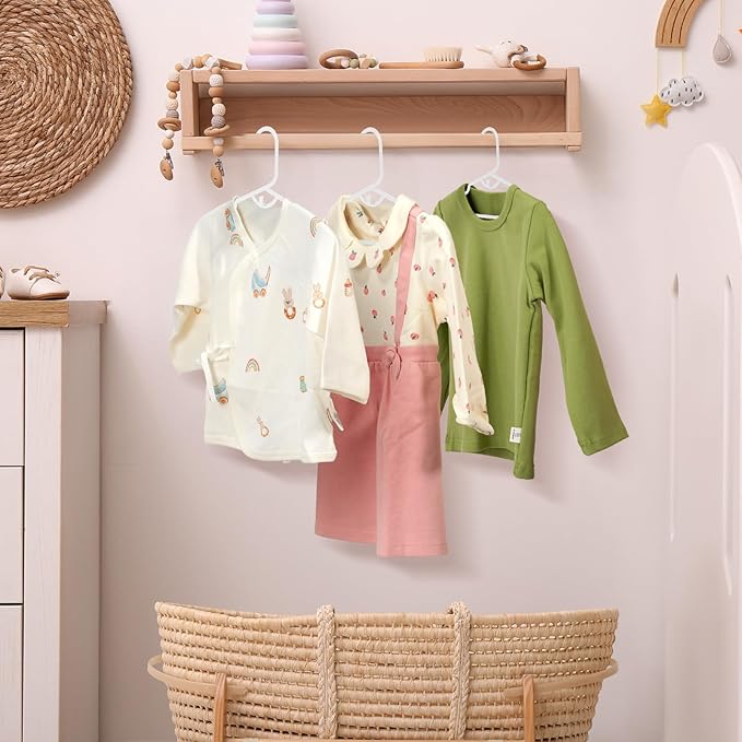 60 Pack Baby Clothes Hangers - Toddler Hangers for Kids 11.4" x 6.7" Premium PP Material Stackable with Anti-Slip Grooves, Baby Hanger for Infant Onesie Towels Standard Closet Hanger, White
