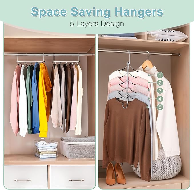 Clothes Hangers Space Saving Shirt Hangers, Lomrsiul Non Slip PVC Coating Multi Blouse Hangers Shirt Organizer for Closet Organizers and Storage for T Shirt Sweater Hoodie Coat Dress Black 2 Pack