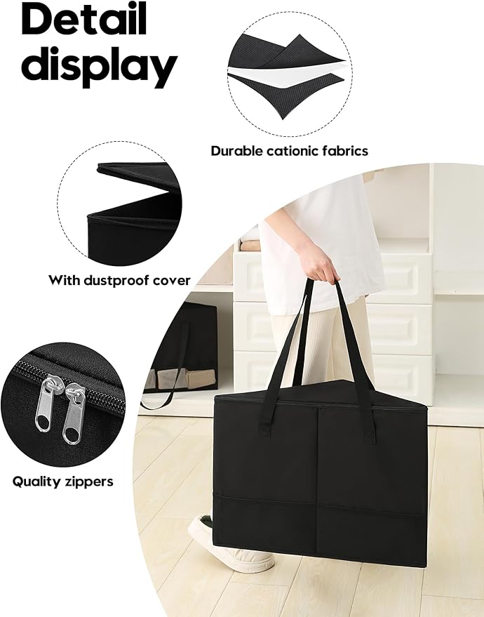 2 Pack Rigid Hanger Organizer, Triangle Storage Bin with Lid, Hanger Holder Stand for Space Saving, Clothes Organizer Stacker for Closet Laundry Rooms