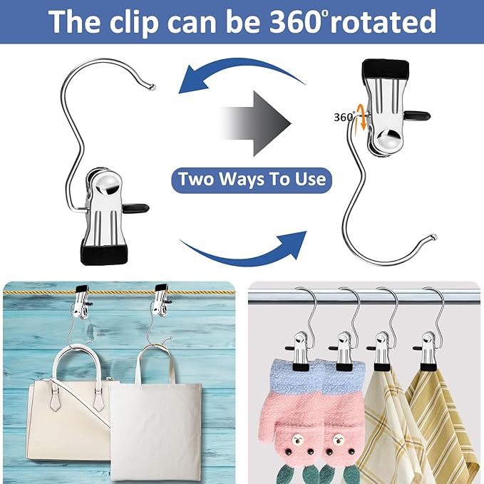 Boot Hangers for Closet,30 Pack Laundry Hooks with Clips,Stainless Steel Boot Hanger Clips,Portable Hangers Single Clip Space Saving Boot Clips for Hanging (Black)