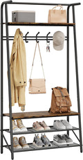 Coat Rack Shoe Bench with Single-Row 6 Hooks 80cm Width, 3-Tier Shelf Entryway Hall Tree with Storage, Metal Frame Multifunctional Organizer, 4-in-1 Coat Rack for Bathroom, Hallway.Brown.
