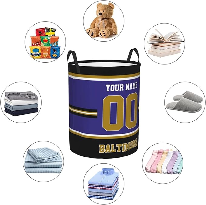 Custom Baltimore Laundry Hamper Personalized Laundry Basket Customized Name And Number Collapsible Storage Basket for Bedroom Bathroom Living Room Gifts