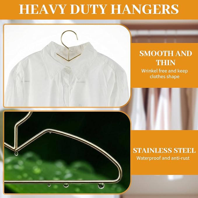LemonRoad 30 Pack Short Neck Metal Hangers for Clothes 16" Heavy Duty Stainless Steel Wire Closet Hangers Ultra Thin Space Saving for Home Dorm Laundry (Gold,Wire Short Neck)