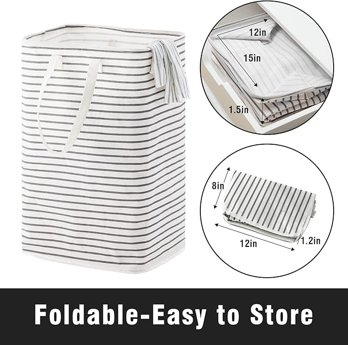 72L Large Collapsible Laundry Basket, Freestanding Clothes Hamper with Easy Carry Long Handles, Waterproof Washing Bag for Bedroom, Bathroom, and Nursery (Grey, 2 Pack)