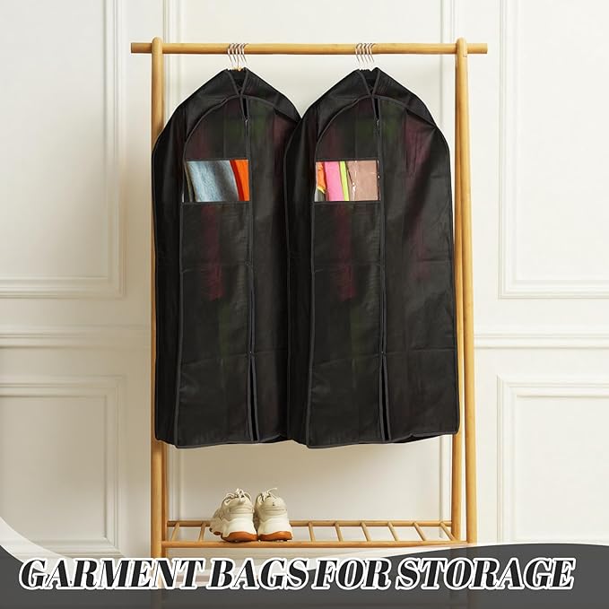 2 Pcs 10" Gusseted Garment Bags for Hanging Clothes Dress Bags for Gowns Long Closet Waterproof Garment Covers Wedding Dress Cover Traveling Clothes Protector (Black,54 Inch)