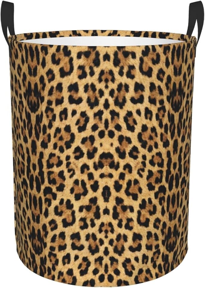 Brown Leopard Print Round Laundry Hamper Animal Cheetah Storage Basket Toys Clothes Organizer Bin For Home Bathroom Bedroom Dorm Nursery, 38l