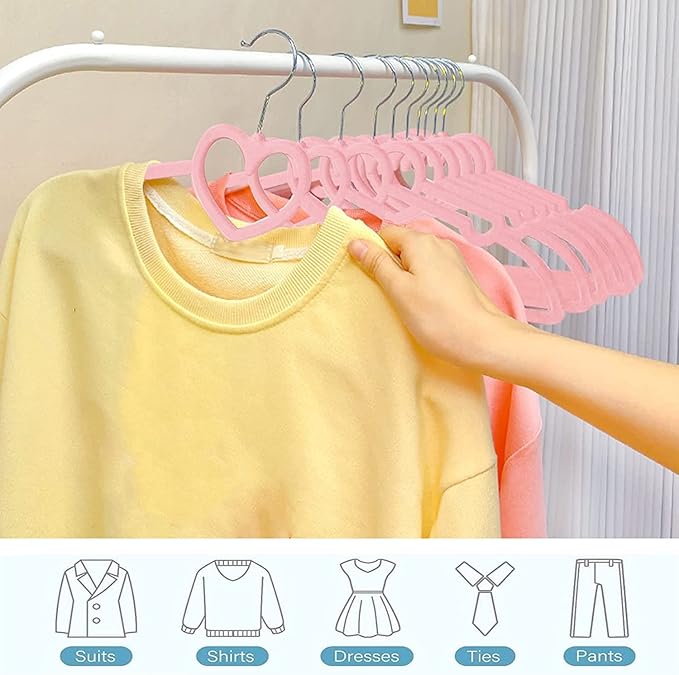Velvet Hangers 20 Pack, 16" Non Slip Adult Hangers, 360 Degree Swivel-Hook, Ultra Slim Clothes Felt Hanger Space Saving, Durable & Cute for Coats, Jacket, Shirts, Dress (Velvet, Heart)