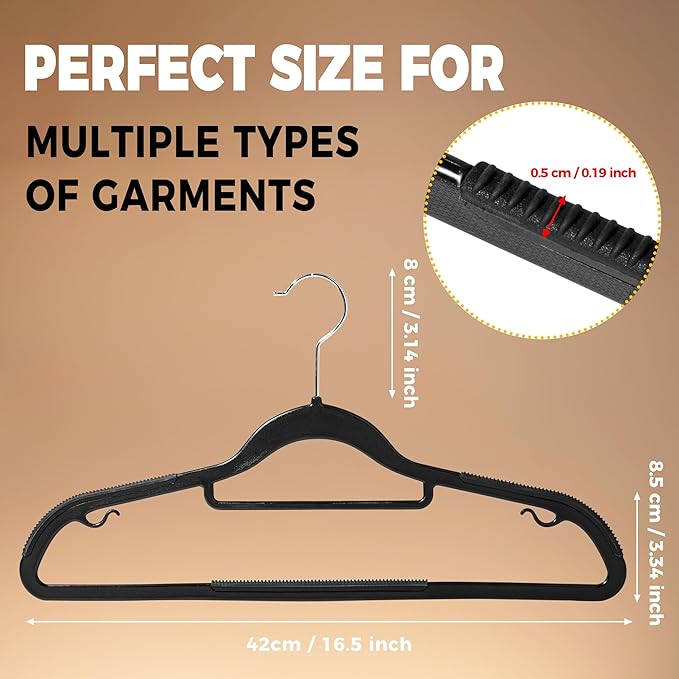 Quality Clothes Set 200 Pack - Non-Velvet Plastic for Clothes - Heavy Duty Coat Set - Space-Saving Closet with Black Swivel Hooks - Functional Non-Flocked