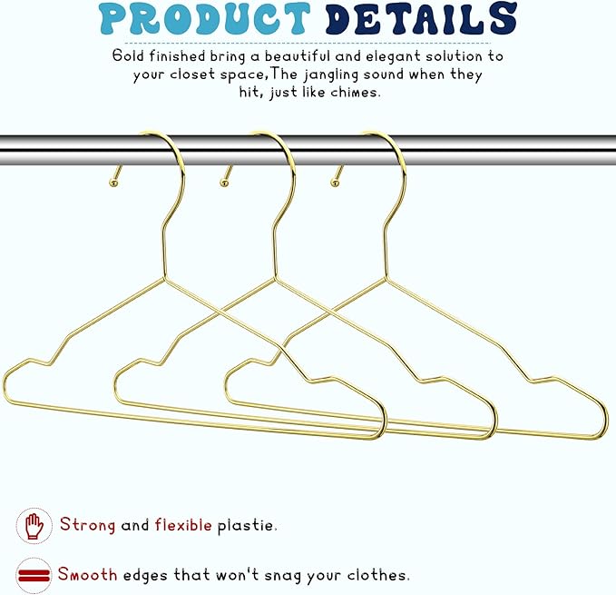 Jetec 72 Pcs 12 Inch Gold Kids Baby Hangers Strong Metal Children's Closet Clothes Hangers for Space Saving, Hanging Coats, Pants & Clothes (Gold)