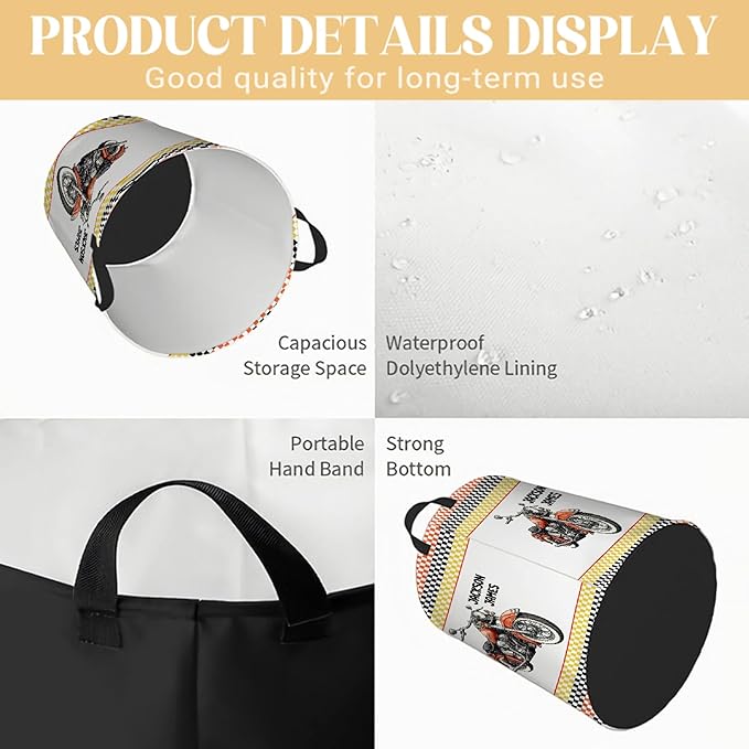 Personalized Motorcycle Laundry Basket, Custom Laundry Hamper With Name Gifts For Kids Baby Adults, Collapsible Dirty Clothes Storage Organizer With Handles M 19.6 X 15.7in