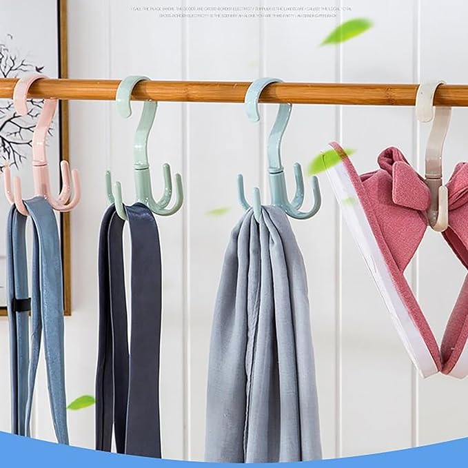 8 Pcs 4 Claws Closet Hangers, Clothes Hanger Connector Hooks 360 Degree Rotatable Thickened Strong Load Closet Hanger Hook for Clothes Hats Bags Random Color